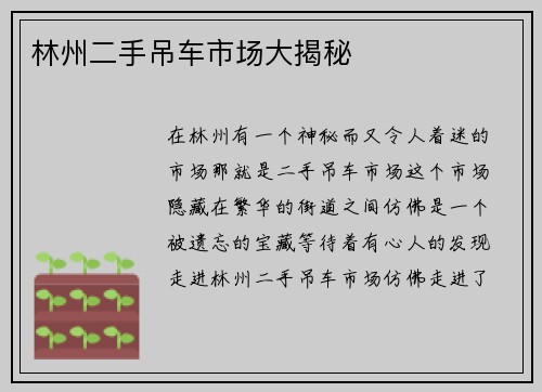 林州二手吊车市场大揭秘