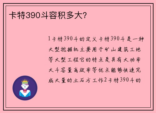 卡特390斗容积多大？
